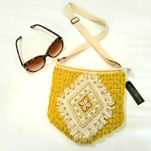Indigo Moon Vintage Beaded Mustard Yellow Crossbody NWT Crochet Purse